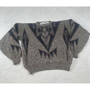 Riccardo Vintage Sweater Womens S Brown Black Geometric Knit Dolman Pullover